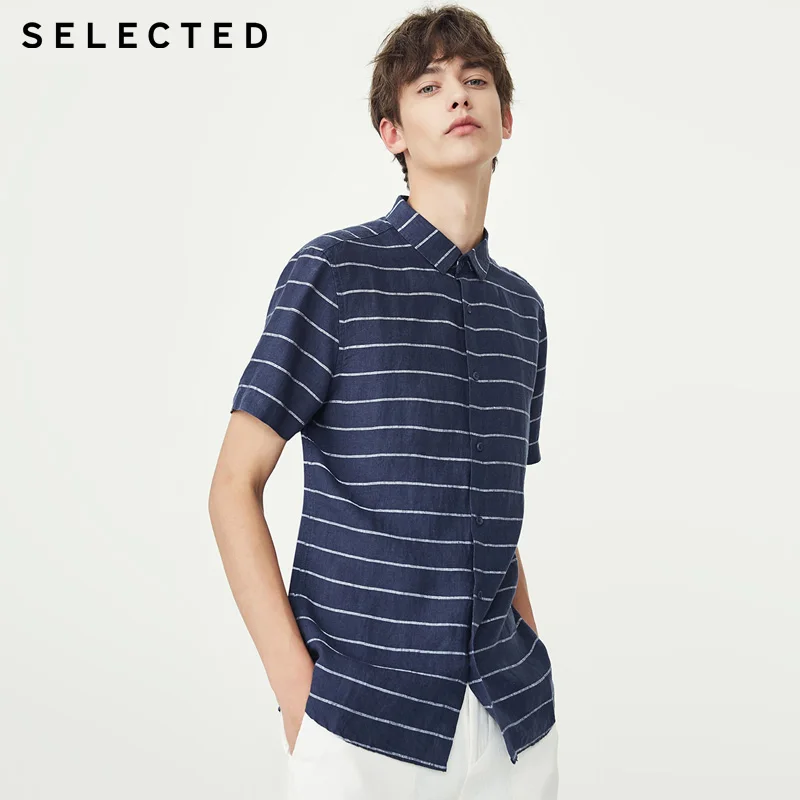 

SELECTED Men's Spring Slim Fit Striped Short-sleeved Shirt C|418204509