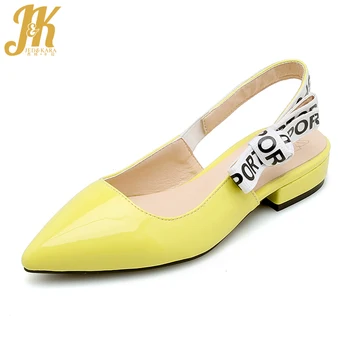 

JK 2019 Fashion Summer Pointed Sandals Women Slip On Shoes Low Heels Sandals Female Square Heels Ladies Slingback Sandals Women