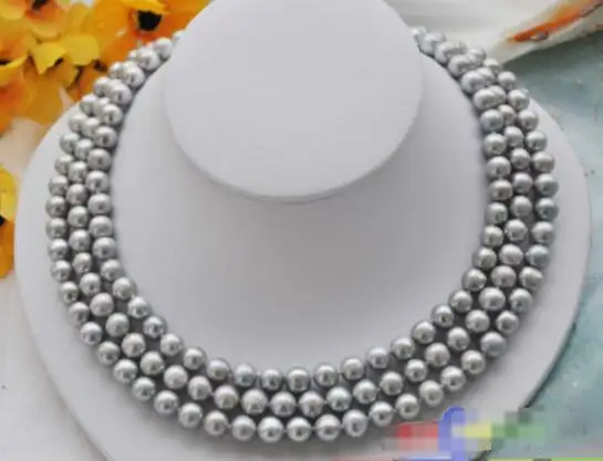 

FREE SHIPPING>>>@@ > Hot sale new Style >>>>> 3row 9mm gray round freshwater cultured pearl necklace