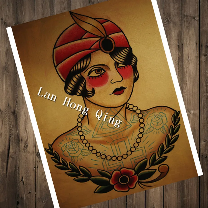 50.5*35cm Lady holding beer retro kraft paper Painting Poster size
