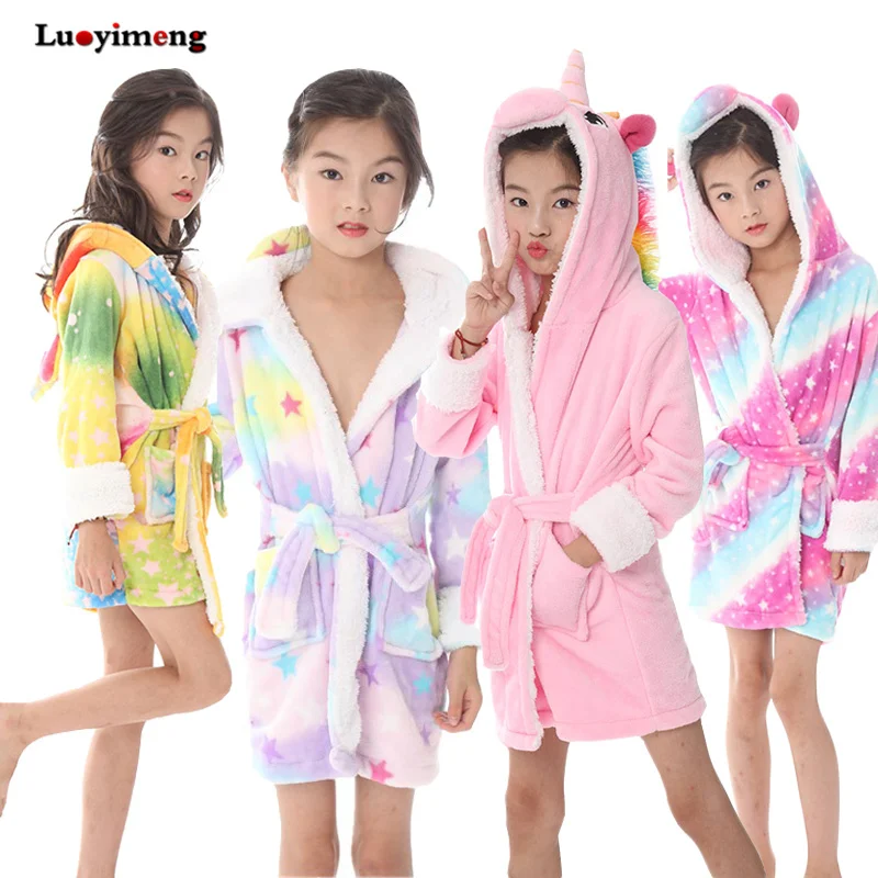 Новинка; банные халаты для маленьких девочек с единорогом; детский балахон с капюшоном; детский фланелевый банный халат; Пижама с рисунком панды; одежда для сна