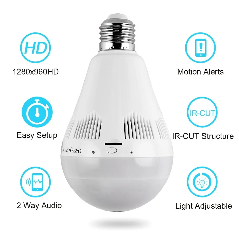 

Small Wifi Camera Light Bulb Fisheye Panoramic HD 960P Cam Security System Surveillance Dome Lamp Camera for iPhone IOS Android