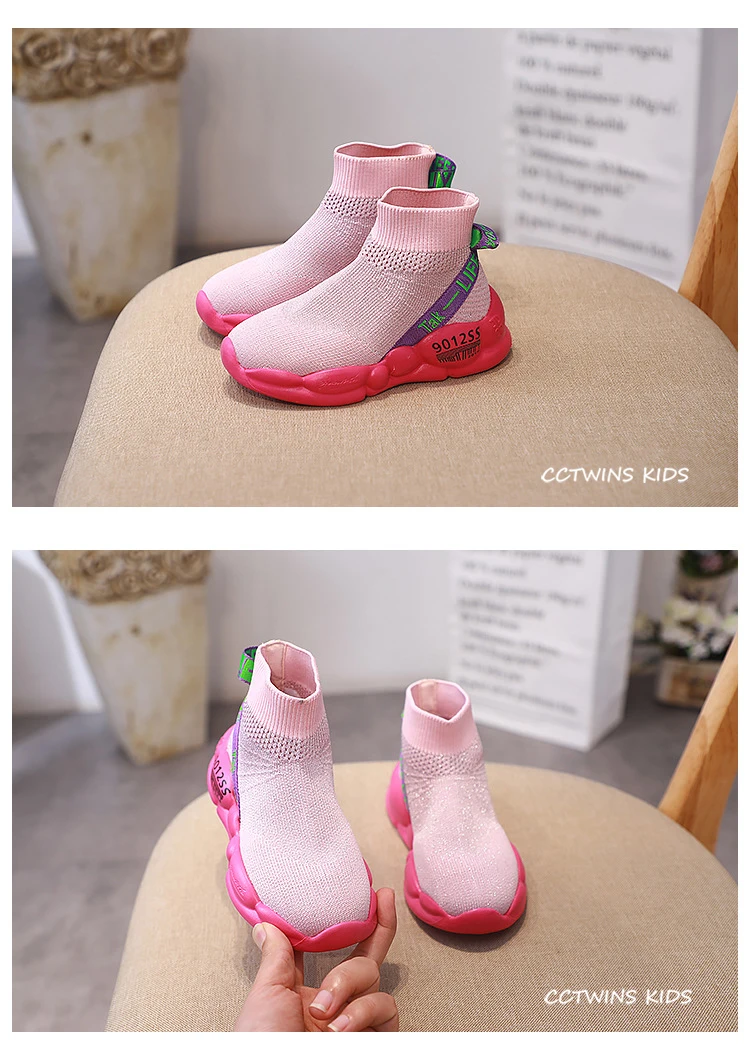Kids Shoes Autumn Fashion Girls High Top Socks Shoes Boys Breathable Sports Sneakers Children Casual Black Trainers FH2465