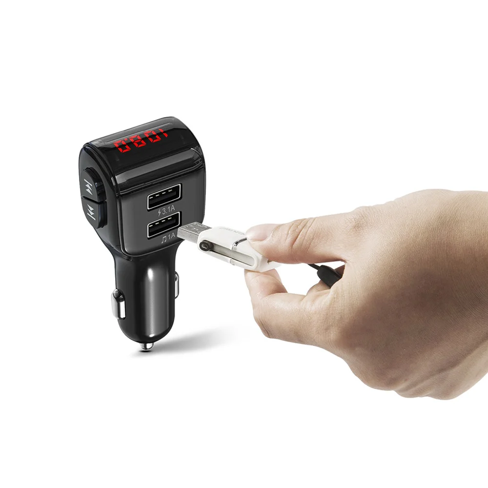 KCAR1013_4_JONSNOW A01 Mini Car Charger MP3 Player Double USB Car Fast Charger Bluetooth 5.0 FM Transmitter 68dB Wireless Bluetooth Car Kit