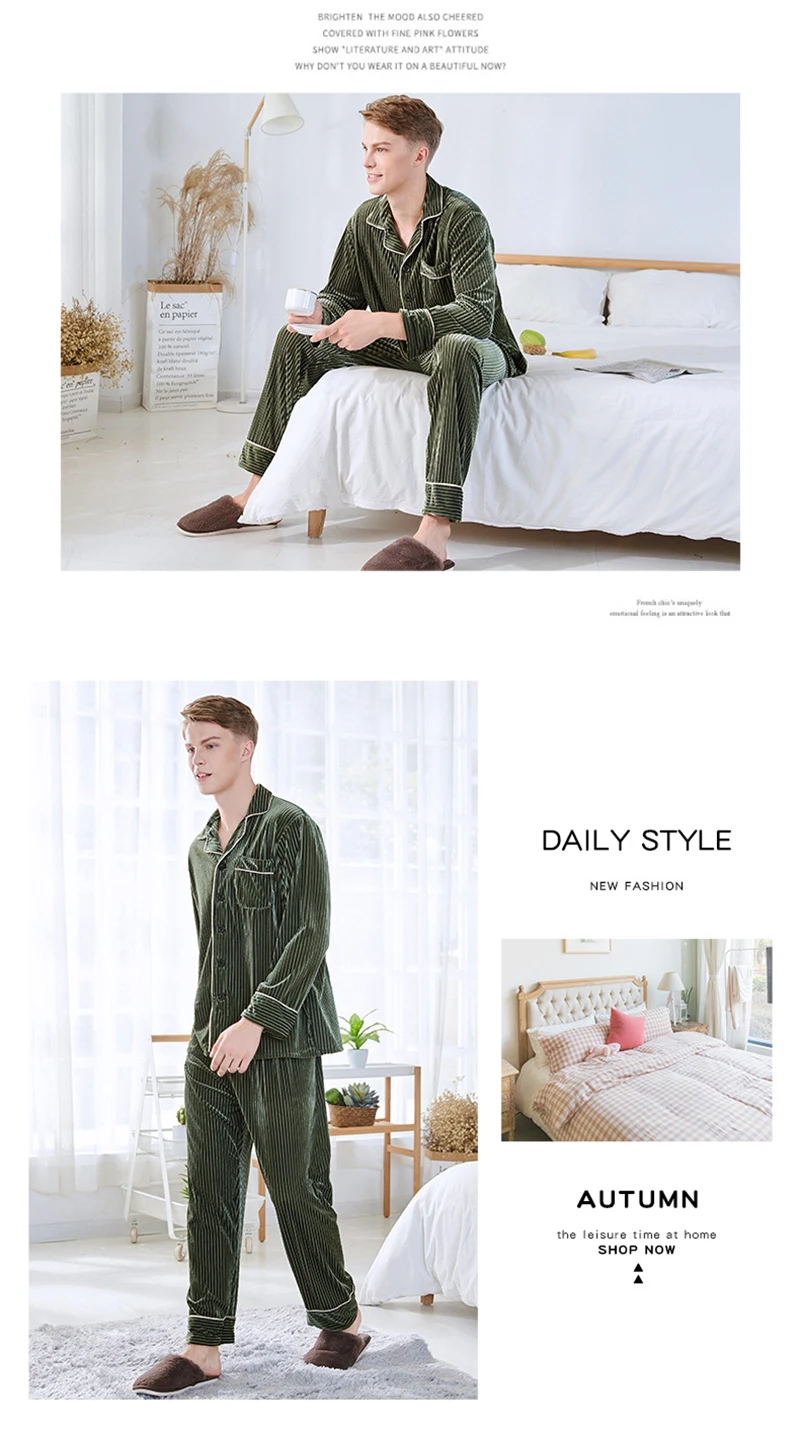 Male Pajama Sets Elegant Fashiom Sleepwear   (10)