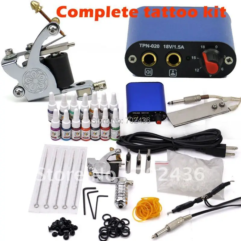 Beginner Rotary Tattoo Kit Tatoo Machine 14 Color Inks professional Tattoo gun Power Supply Power Tip Tube And Needles body art