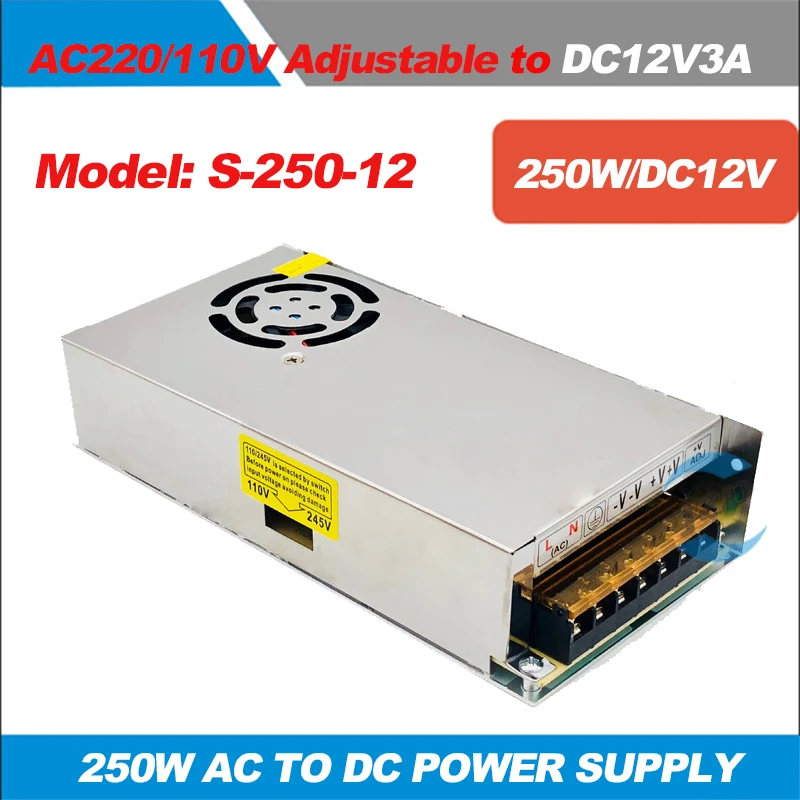 

12V 20A 250W Switching Power Supply LED Driver Transformer 220V AC To DC 12 V For Electronics Led Strip Display Single Output