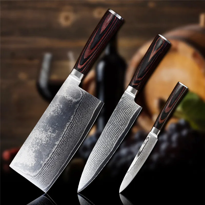 

Damascus Kitchen Knives Set VG10 Stainless Steel Japanese Chef Knife Set Slicing Chopping * Paring * Utility Knife with Box