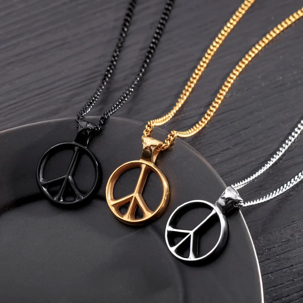 Ожерелье с символом мира знак мира из нержавеющей стали-серебро, золото, черный