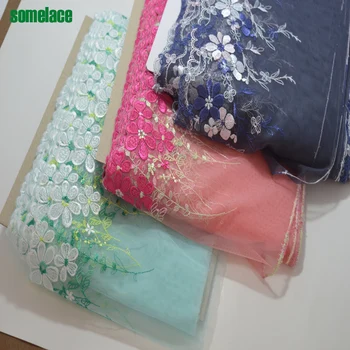 

somelace19cm wide(2yds/lot)green~pink~dark blue gauze floral embroidery lace Hight quality lace fabrics embroidered lace