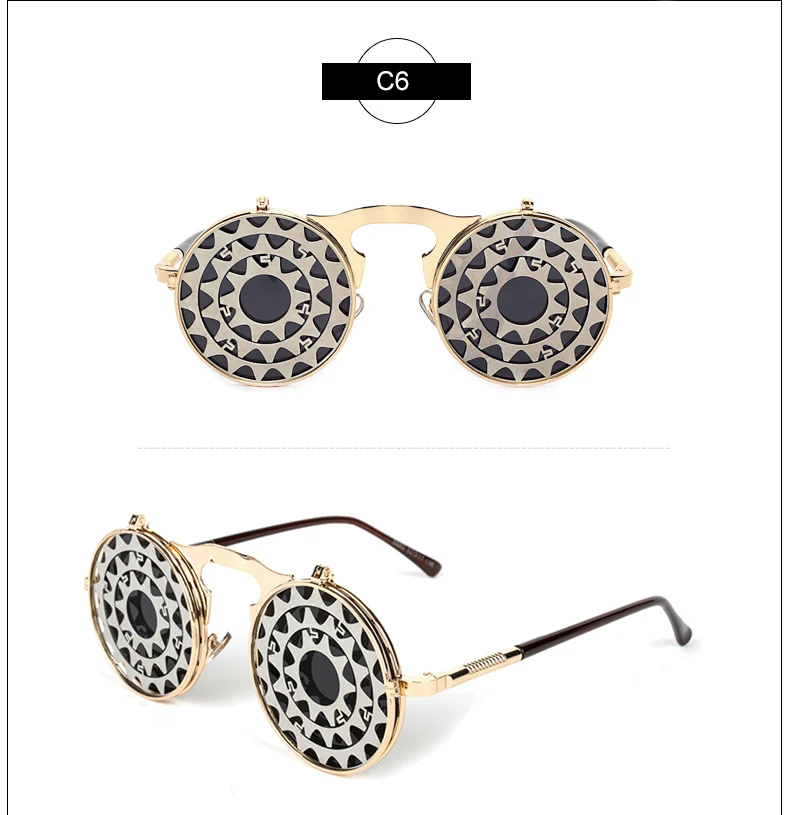 Ralferty, уникальные солнцезащитные очки в стиле стимпанк, мужские и женские, дизайнерские, круглые, откидные, солнечные очки, на застежке, UV400, винтажные, Ретро стиль, хип-хоп, солнцезащитные очки J882