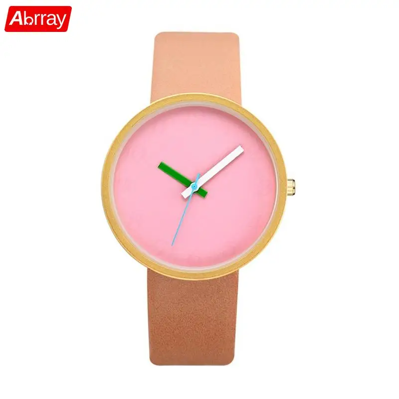 Abrray Карамельный цвет женские кварцевые часы моды платье часы для Для женщин PU ремешок наручные часы с стильный указатели простые украшения