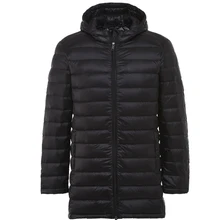 Новинка, мужская длинная куртка, зимнее осеннее пальто, утиный пух, пальто с капюшоном, ультра-светильник, пуховики, одноцветная ветровка на молнии