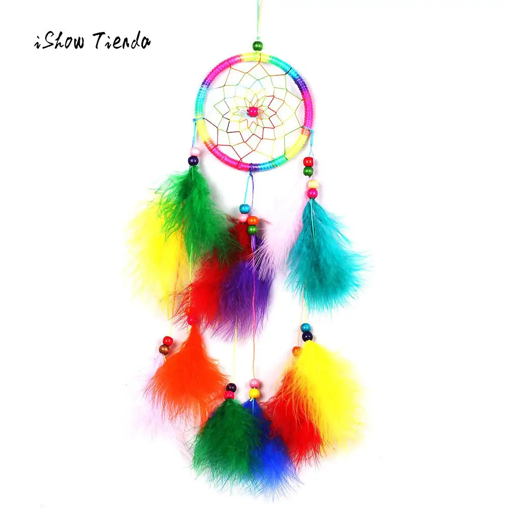 

Home Decoration Colorful Dream Catcher Circular Feather Hang Crafts Handmade Home Hanging Decoration Craft Fashion Wind Chimes