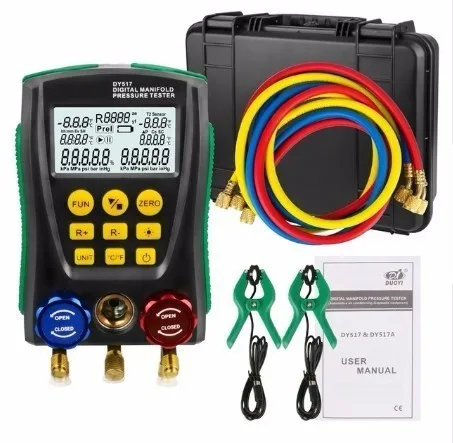 

DY517A HVAC Pressure Gauge Refrigeration Digital Vacuum Pressure Manifold Tester Meter Temperature Tester Valve Tool Kit