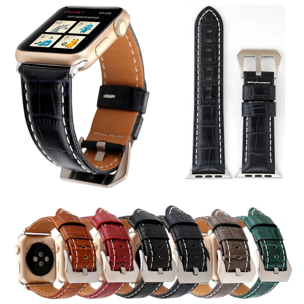 

Genuine Leather Crocodile Pattern Strap For Apple Watch 38MM 42MM Watchbands Wrist Band For iWatch Series 1 Series 2 Series 3