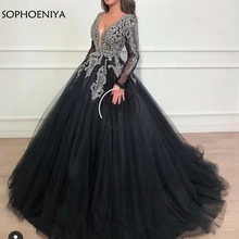 Новое поступление, черное мусульманское вечернее платье с v-образным вырезом, бальное платье с бисером, вечерние платья, кафтан, вечерние платья для выпускного вечера в Дубае