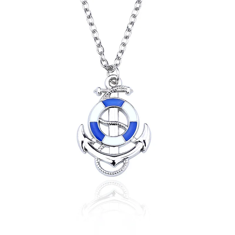 Fashion Ocean Lifebuoy & Anchor Necklace Silver Colorful Anchor Pendant