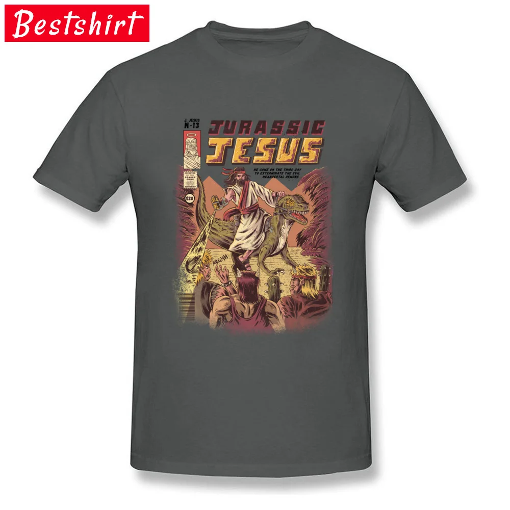 JURASSIC JESUS Oversized Slim Fit Tops Shirts Crew Neck Summer All Cotton Short Sleeve T-shirts for Men Funny Tops Tees JURASSIC JESUS carbon