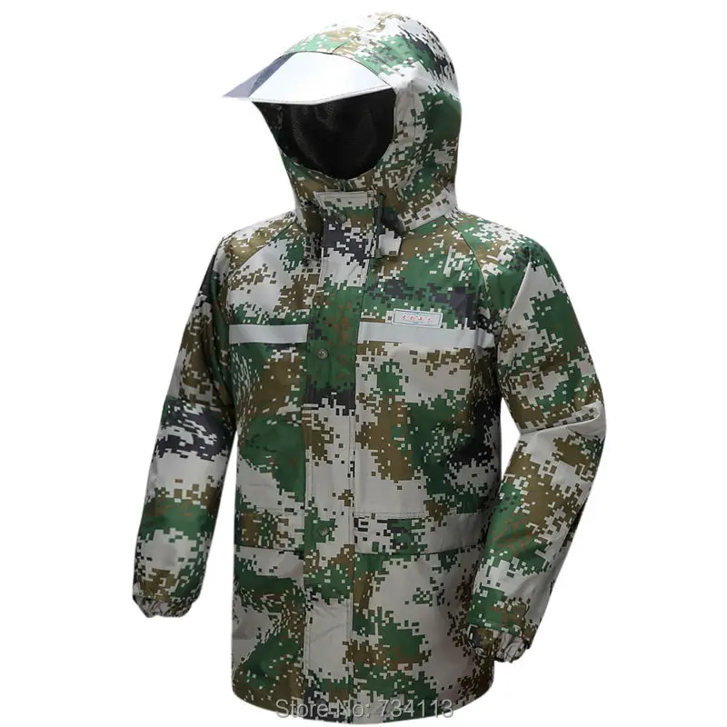 Army style raincoat Camouflage high quality outdoor work rain coat Motorcycle raincoat with cap 