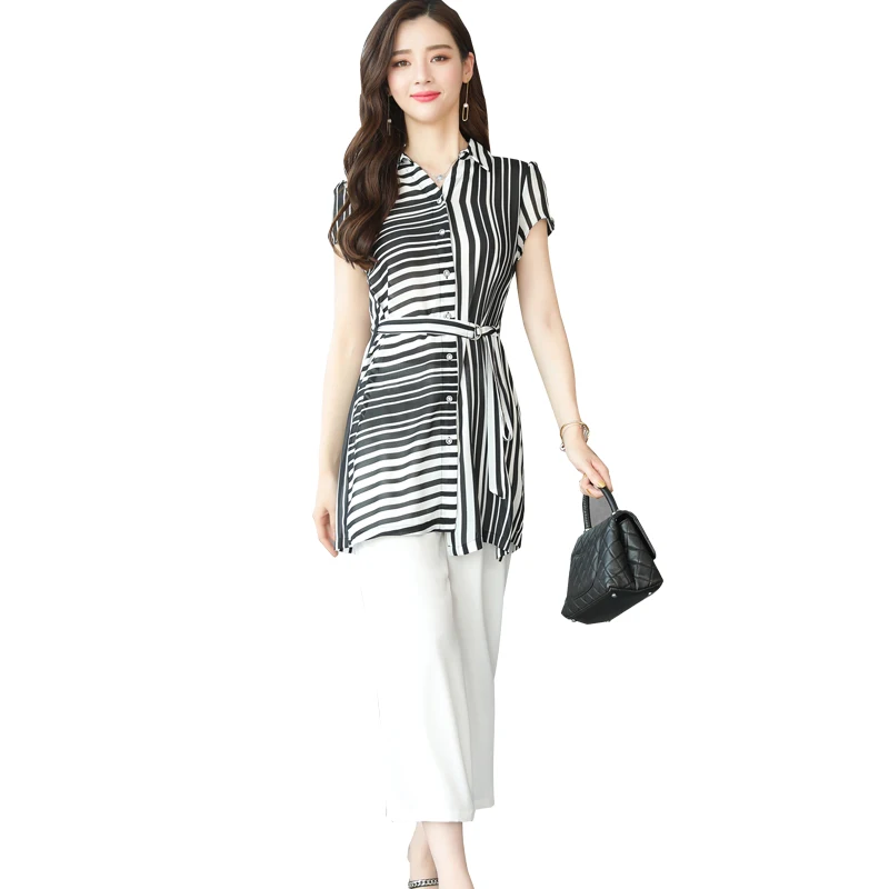 summer new fashion loose leisure two piece clothing set women chiffon
