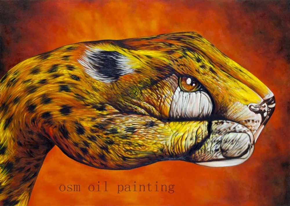 

Hand-painted New Style Modern Amaizing Oil Painting Animal Cheetah with Finger on Canvas Wall Painting for Home Decoration