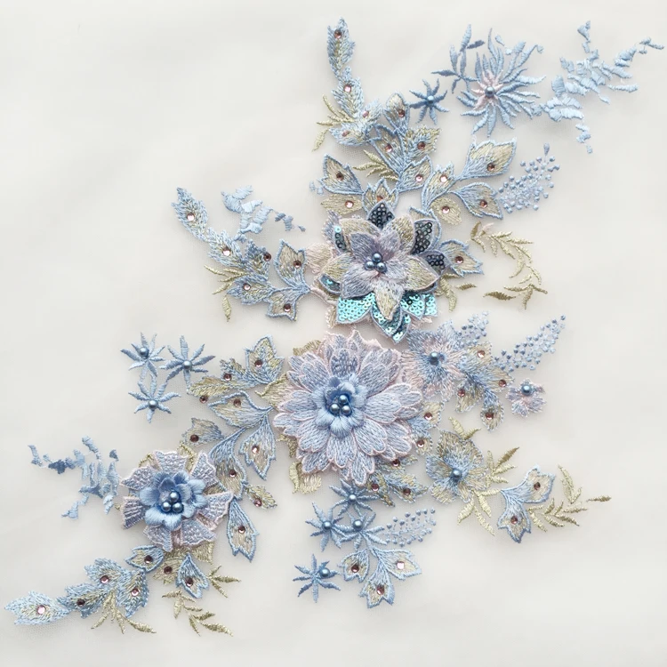 

2Pcs/Lot Multicolor 3D embroidery hot drilling beading Lace flower handmade diy lace patch clothing patch decorative