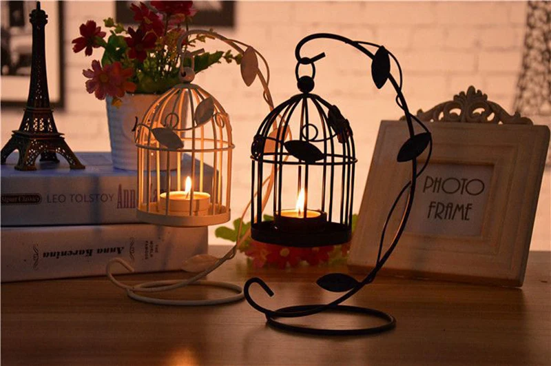 Flone Modern Iron European Style Candlestick Bird Cage Wind Light Decoration Wedding Home Decoration Accessories Crafts Gifts  (9)