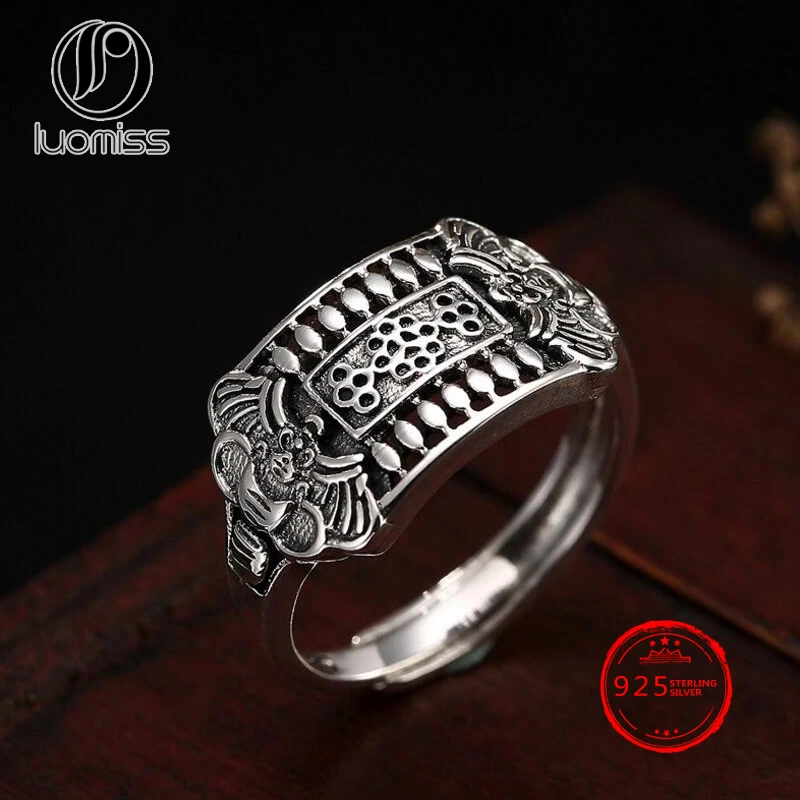 

S925 Sterling Silver Retro Matte Hollow Open Ring For Men And Women