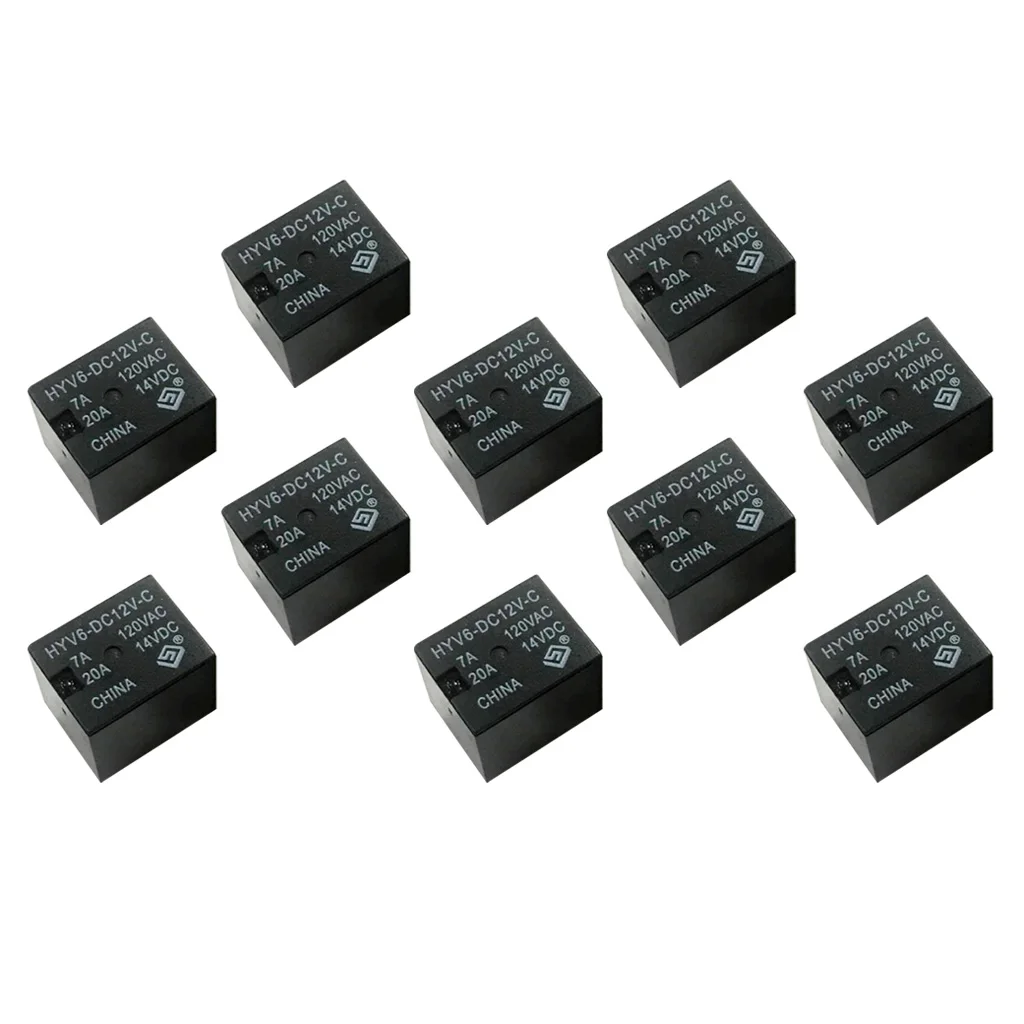 10Pcs Subminiature General Power Relay 12V DC 5 Pin Sealed Relays for Automobile - 7A 120VAC - 20A 14VDC