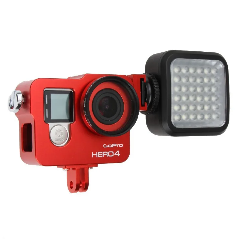 Аксессуары для камеры Go pro hero 4/3+ аксессуары металлический светодиодный фонарик чехол Крышка для корпуса оболочка крышка объектива+ вспышка света для gopro Hero4/Hero3