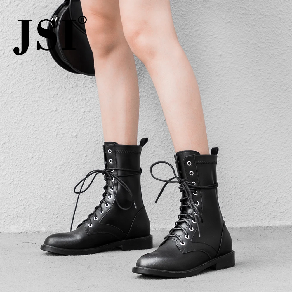 JSI/повседневные женские ботинки из натуральной кожи с круглым носком модная обувь для верховой езды без шнуровки женские ботинки ручной работы на среднем каблуке JO245