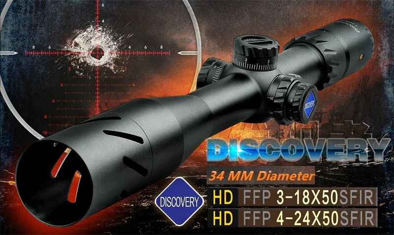 DISCOVERY HD 4-24X50SFIR FFP длинный глаз рельеф прицелы для стрельбы 34 мм трубка первая фокальная плоскость Боковая регулировка параллакса замок