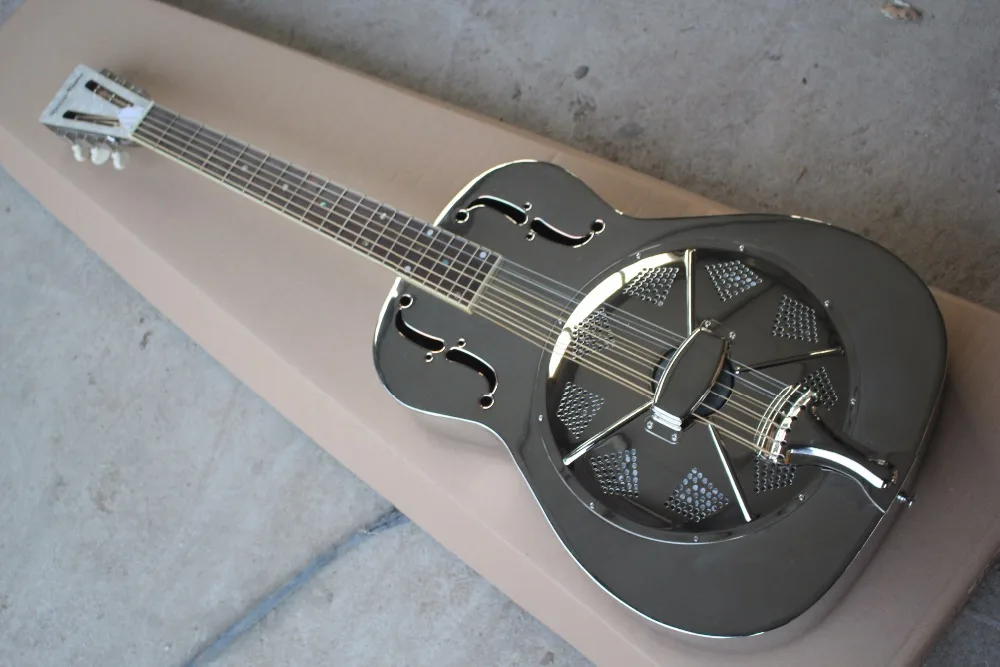 

19 frets 6 strings esonator Tri-cone semi-hollow electric guitar with stainless steel body,chrome hardware,can be changed