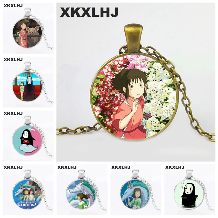 

HOT! Spirited Away pendant No Face Kaonashi Glass Photo Cabochon Necklace