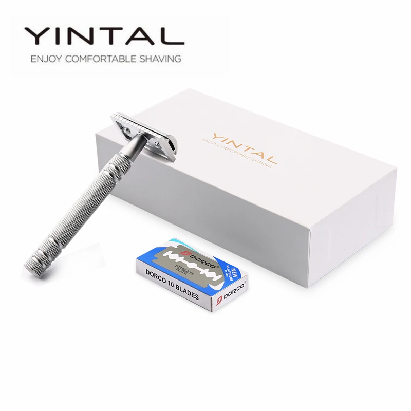 YINTAL 1 Razor 10 Blades Matte Silver Classic Safety Razor For Shaving