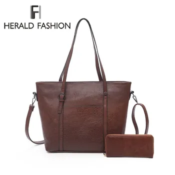 

Herald Fashion Large 2pcs Women Composite Bags Quality Leather Female Shoulder Bag Casual Tote Bags Ladies' Messenger Bag Sac