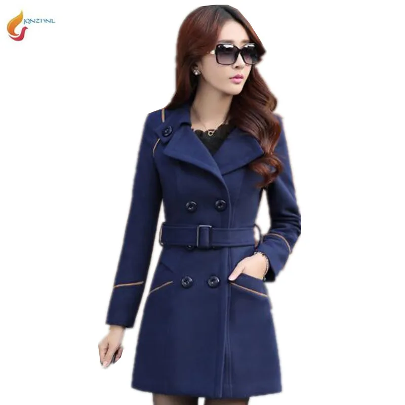 

Autumn Winter Coats And Jackets Blends Woolen Overcoat Female was thin Coat Women Plus size Coat Women Wool Coats Long Tops G758