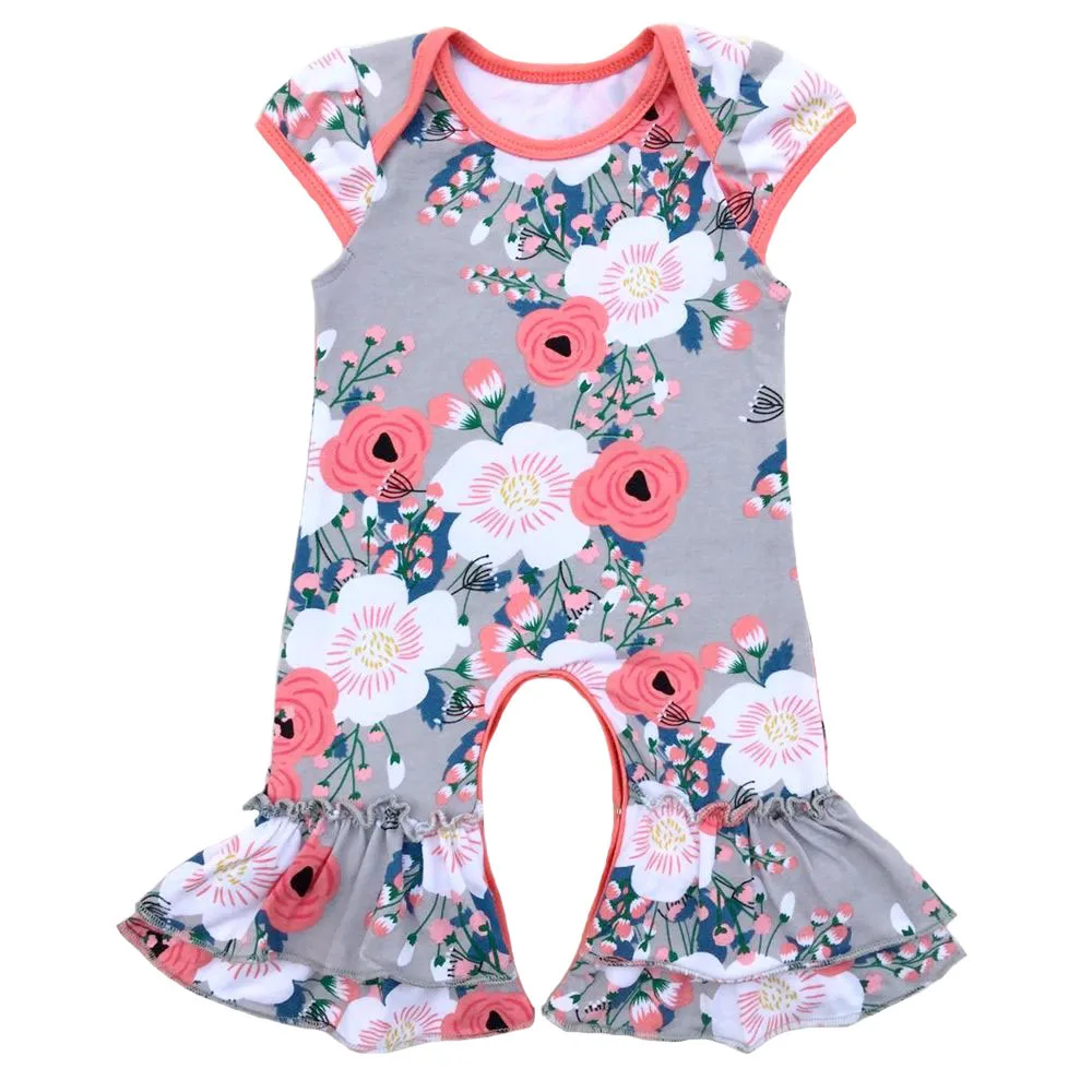 Wholesale baby rompers kids clothes cotton boutique cap sleeve ruffle