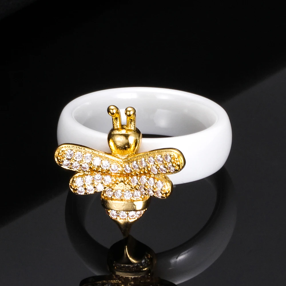 Простой золотистый Bee кольца на палец керамические золотые молотковые