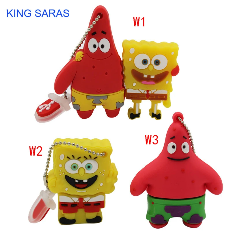 KING SARAS Cool cute Губка Боб usb флэш-накопитель usb 2,0 4 ГБ 8 ГБ 16 ГБ 32 ГБ Флешка 64 Гб usb флешка