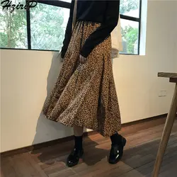 HziriP 2019 Новый Осень Зима Винтаж для женщин длинные Высокая талия Leopard Дикий элегантные модные эластичные Офисная Женская юбка повседневное