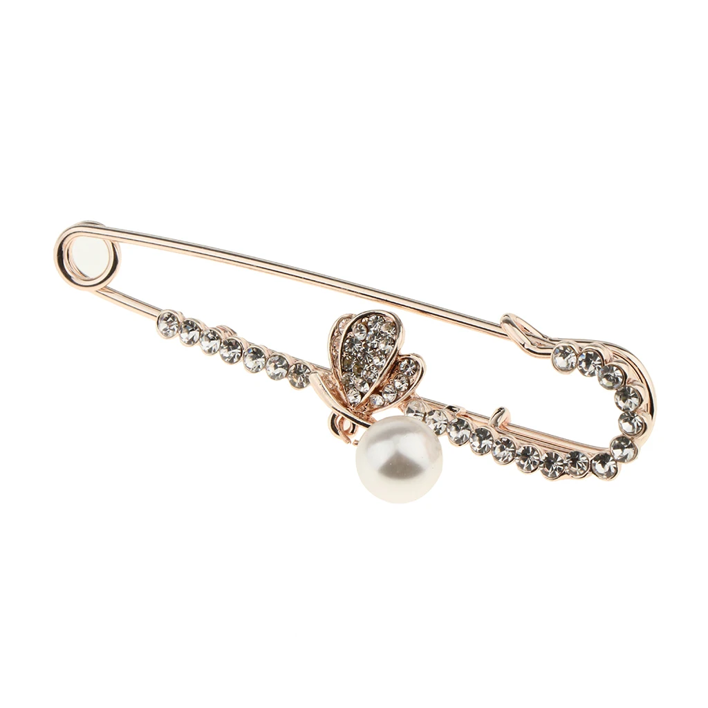2 Pieces Safety Pin Brooch Crystal Pearl Charms Hijab Scarf  Shawl Collar Lapel Pin Badge