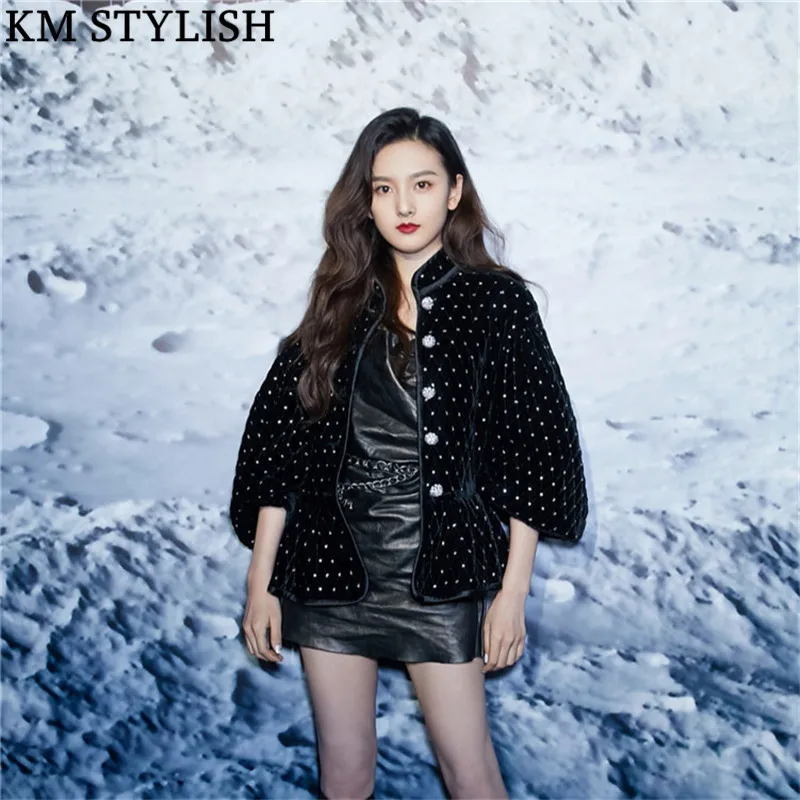 hiver 2018 Noir Manches Lanterne Sequin Sequin De Longues Plaid L'industrie Veste Velours Broderie Automne Femmes Nouveau diamond Lourde Diamant ZZfwTr5qc