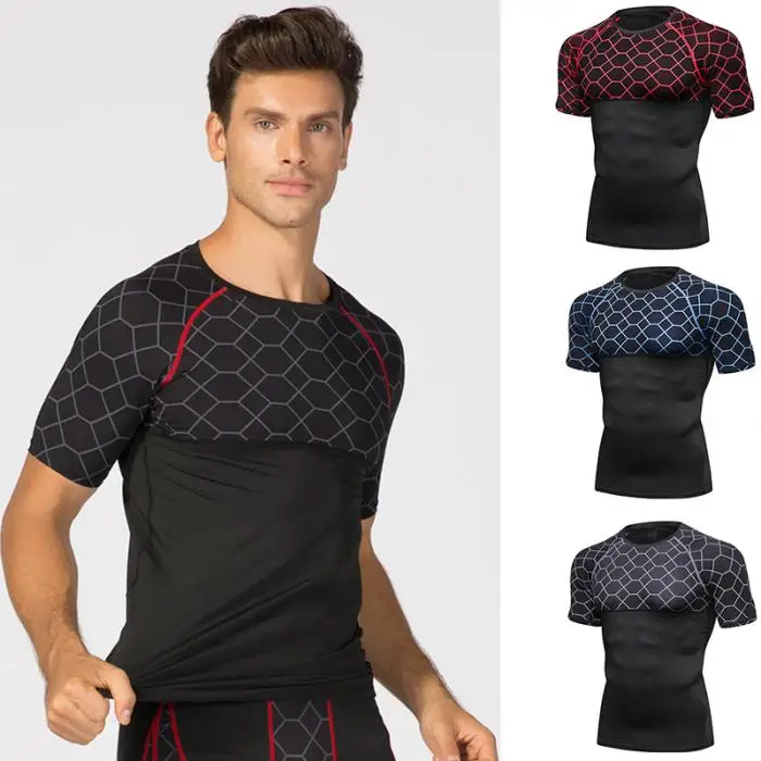Мужские спортивные топы эластичные быстросохнущие плотные спортивная одежда с принтами для тренировок ALS88