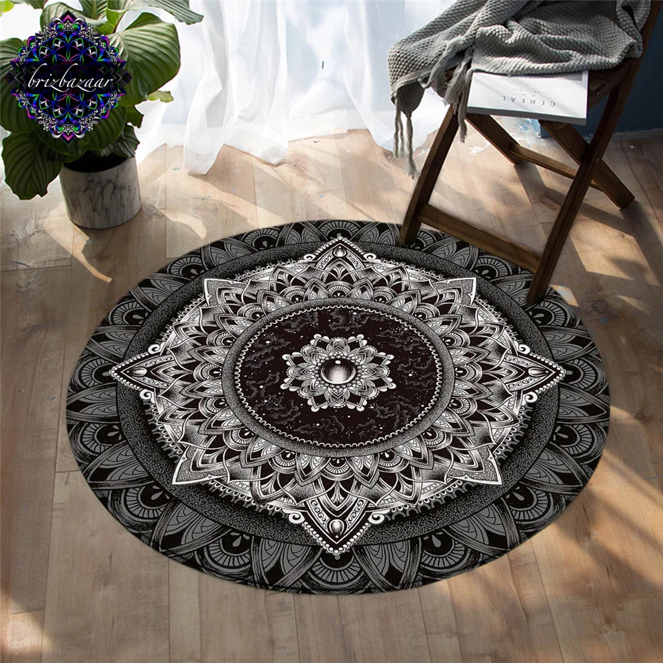 Mandala by Brizbazaar Round Carpet Flower Non-slip Floor Mat Mysterious Universe Area Rug Gemstone Boho tapetes para casa sala