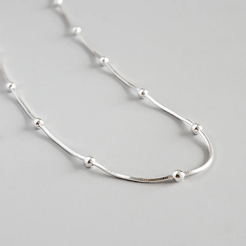 SHANICE New 925 sterling silver choker necklace collier femme, minimalism snake chain bead necklaces for women sterling silver