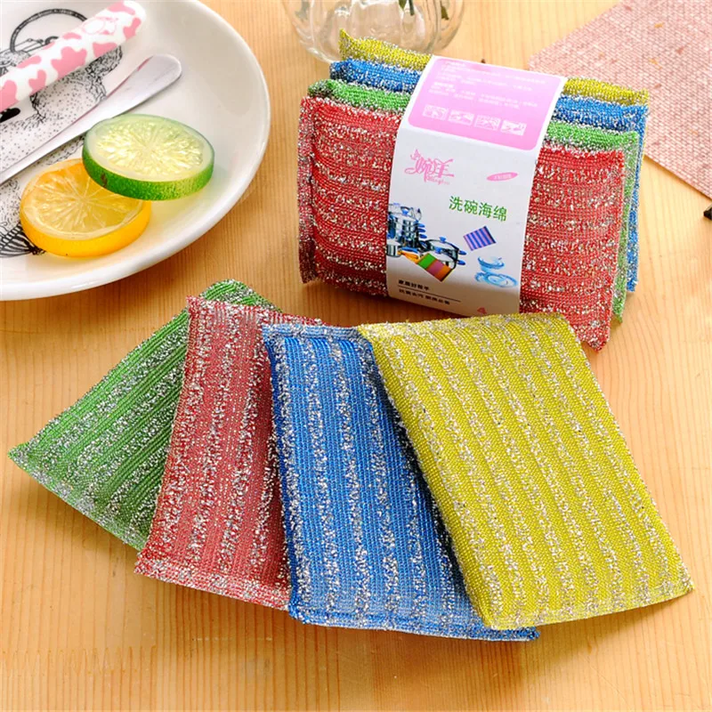 

4pcs Sponges & Scouring Pads Kitchen dishwashing cloth absorbent dish cloth rag brush pot cloth durable kitchen cleaning