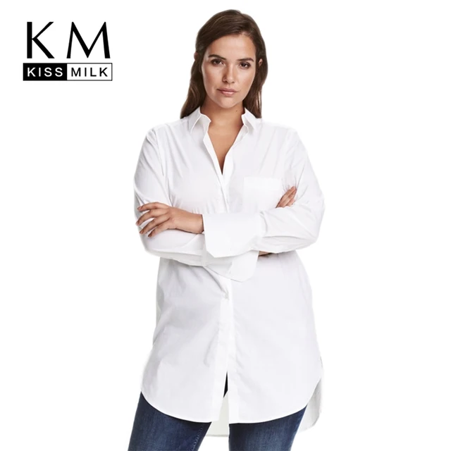 kissmilk women plus size button down long sleeves longline boyfriend plus size button down shirt