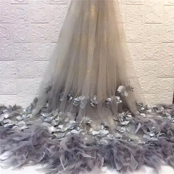 

good looking 3d feather embroidery tulle fabric fashion JX-120908 african net lace fabric with sequins